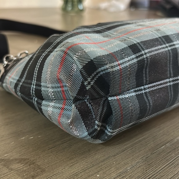 COACH POPPY Blue Plaid Silver Metallic Graffiti Purse Vintage - Picture 8 of 12
